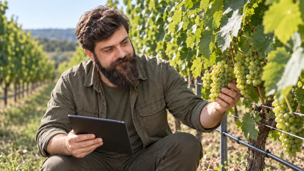 Nicolae Petrișor evaluând tehnic o plantație viticolă